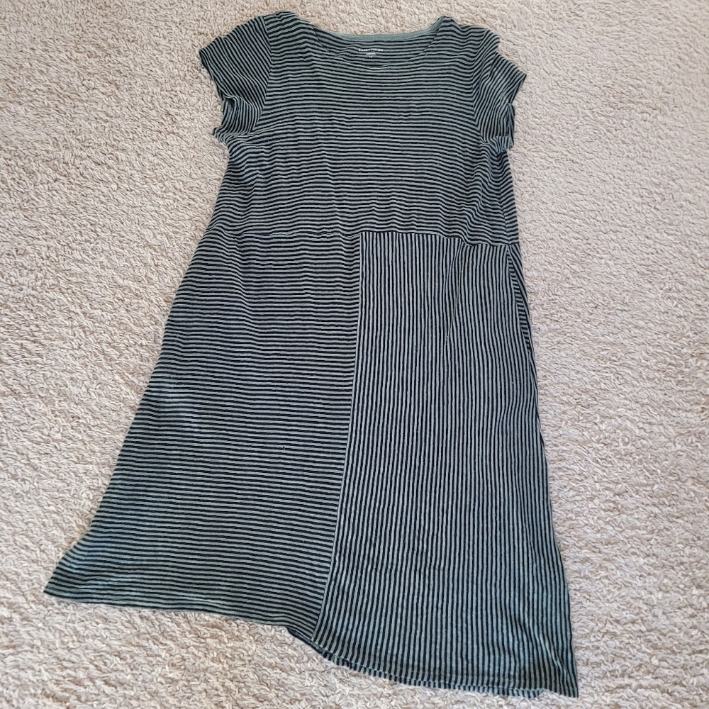 Eileen Fisher Organic Linen Jersey Stripe Dress Black And Green  Women's Small - Picture 7 of 9